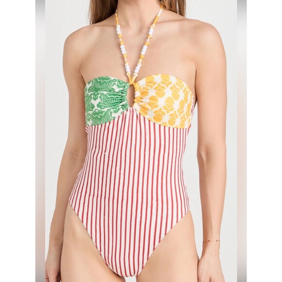 RHODE Other - RHODE Kanika One-Piece Swimsuit Multi Colorblock Print Striped Halter XS NEW NWT